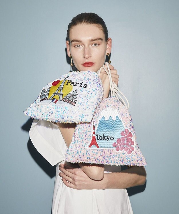 TOPKAPI 【TREASURE TOPKAPI】スパンコール エンブロイダリー刺繍 巾着 バッグ / ポーチ ピンク