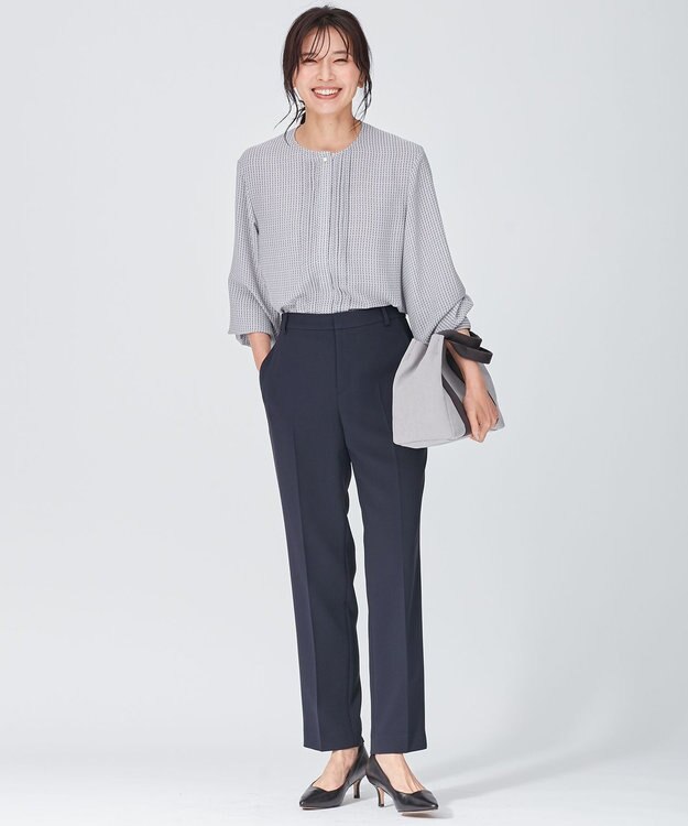 23区 トリアセダブルジョーゼット パンツ ネイビー系