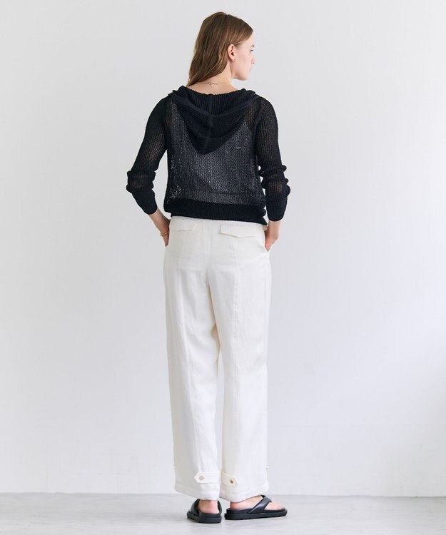 BEIGE， OPTICAL / ペーパーヤーンフーディージップニット Navy