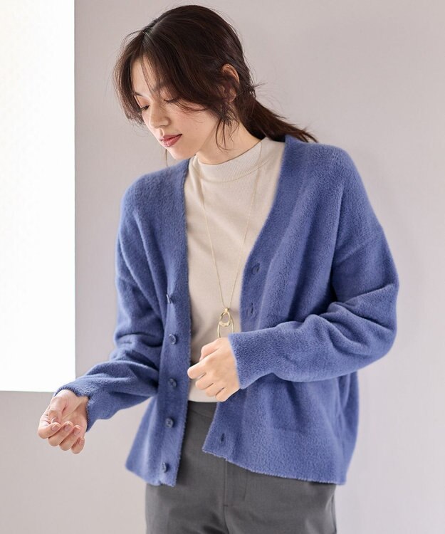 ANY 【洗濯機可】フェザーニットカーディガン ブルー