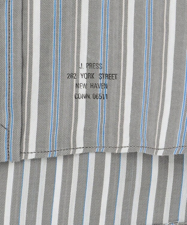J.PRESS MEN オーガニックコットンダブルチューブマルチストライプシャツ ライトグレー系1