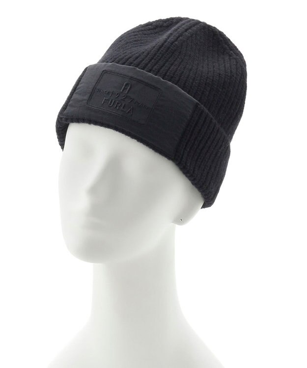 MOONBAT FURLA(フルラ) タフタ刺繍入りニット帽 ブラック