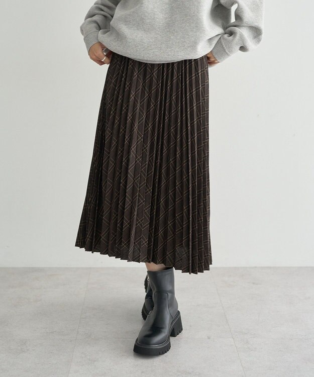 earth music&ecology プリーツミディスカート Check Brown