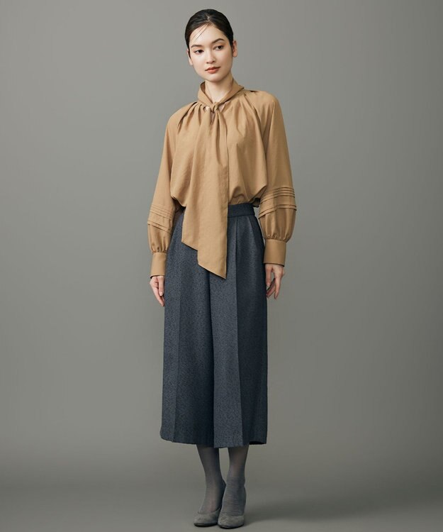 自由区 L 【17号サイズまで展開・SHIHOさん着用】ブライトリングツイード2タッククロップド パンツ スレート