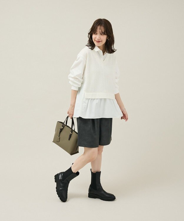 Green Parks カットモールドッキングシャツチュニック Ivory