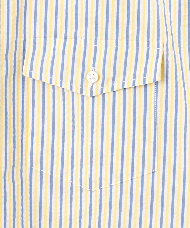 J.PRESS MEN 風が通るシアサッカーの清涼感【吸水速乾 / 高通気性】【クールマックス】サッカーストライプ シャツ / B.D. イエロー系1