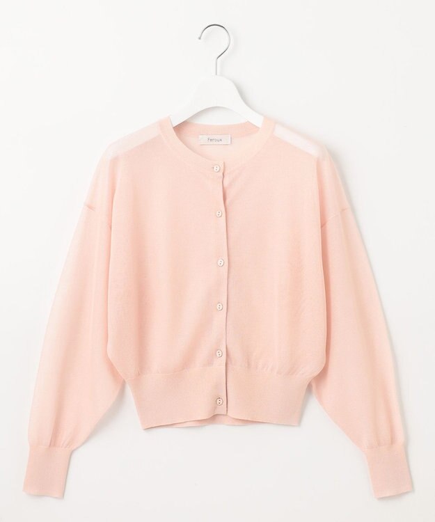 Feroux 【洗える】シアーカラー カーディガン ピンク系