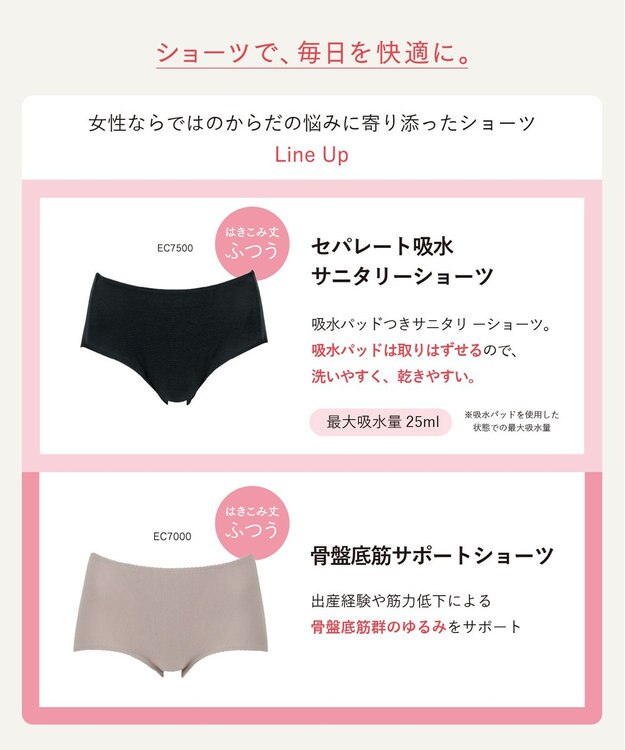Wing 【セパレート吸水サニタリーショーツ】　吸水パッド取り外し可能　モレにくい　はきこみ丈ふつう　ウイング／ワコール　EC7500 ブラック
