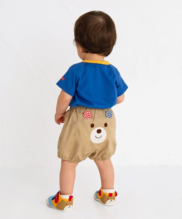 MIKI HOUSE HOT BISCUITS 【70-110cm】 顔ドン ラグラン半袖Tシャツ 青