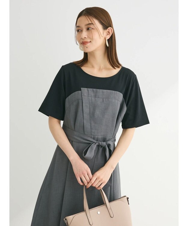 Green Parks 共ベルト付きビスチェ風ドッキングワンピース Gray Mixture