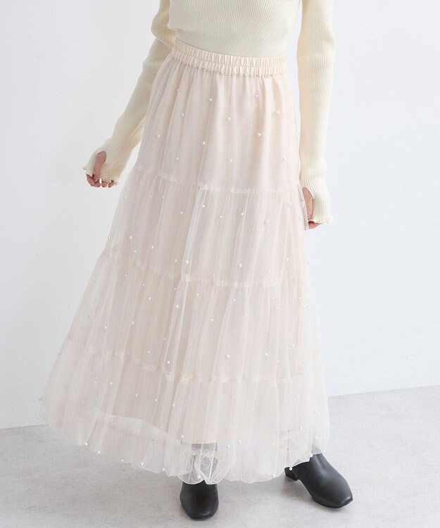 earth music&ecology チュールパールスカート Ivory