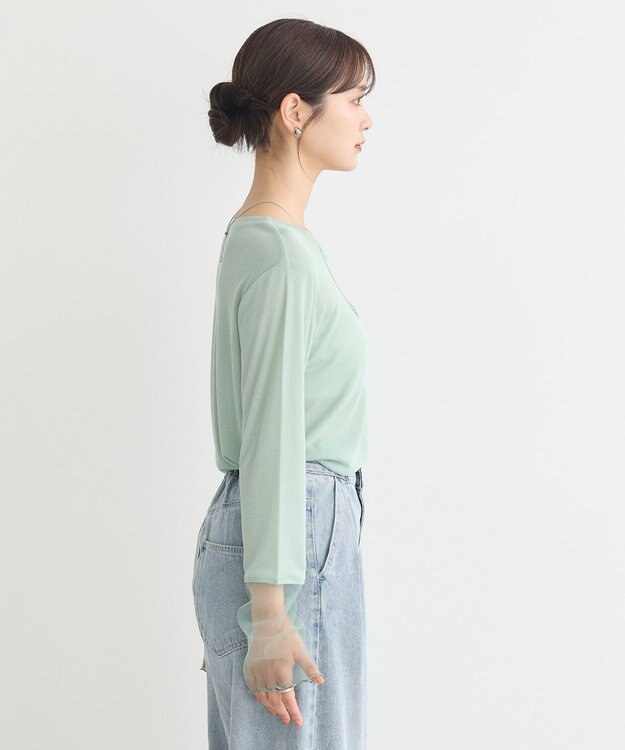 earth music&ecology シアースリーブプルオーバー Light Green