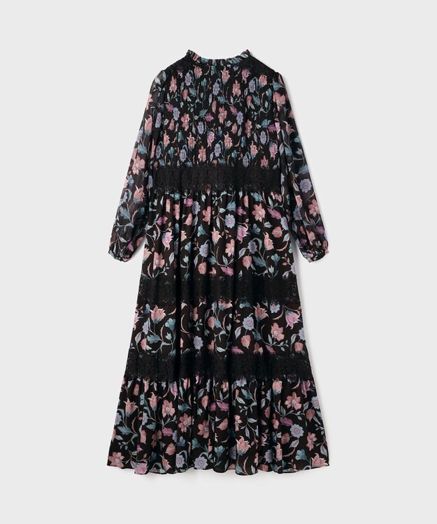 GRACE CONTINENTAL サラサプリントティアードワンピース ブラック