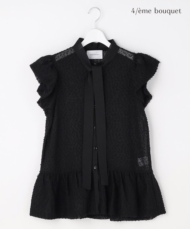 自由区 【カトリエムブーケ】Expression delicate ボウタイチュールトップス ブラック