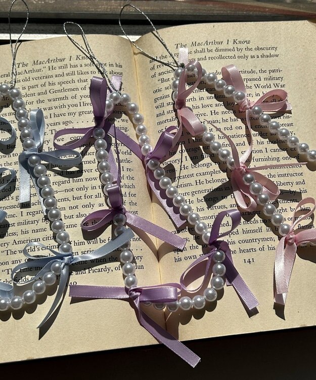 WEGO リボンパールストラップキーホルダー パープル