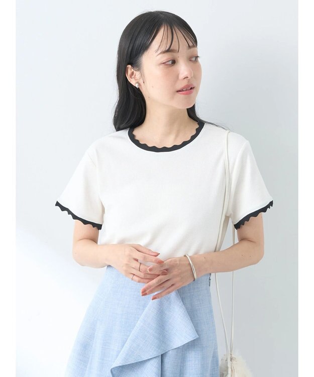 earth music&ecology バイカラースカラッププルオーバー Ivory