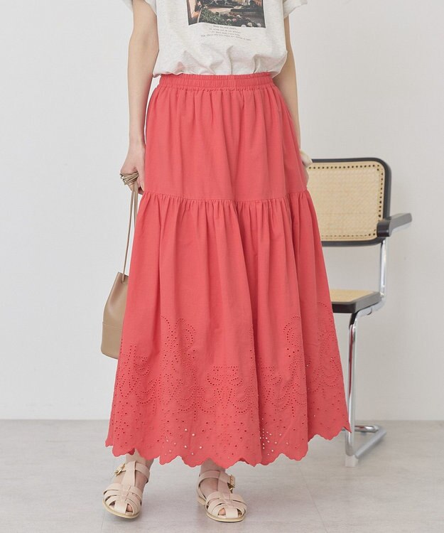 AMERICAN HOLIC アイレット刺繍ティアードスカート Red