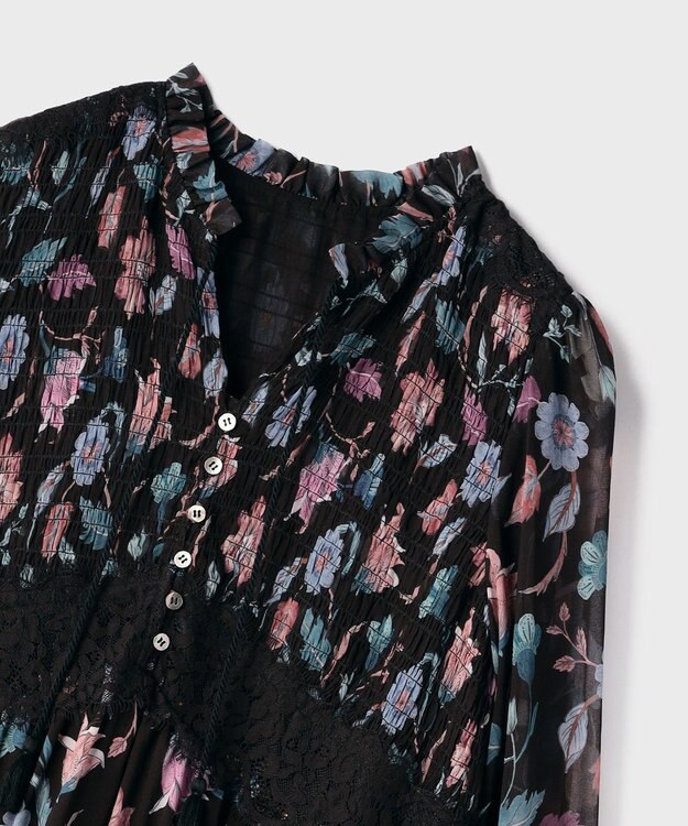 GRACE CONTINENTAL サラサプリントティアードワンピース ブラック