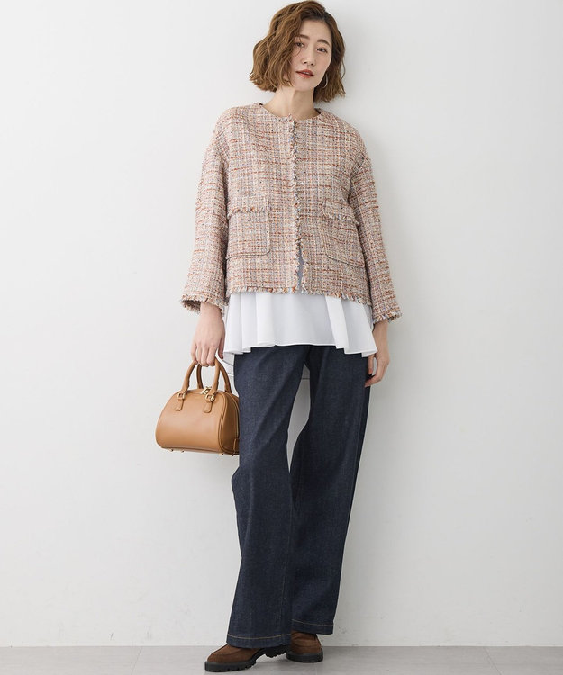 23区 S 【ご好評につき新色追加】ナチュラルコットンベアコンビ ペプラム カットソー ホワイト系