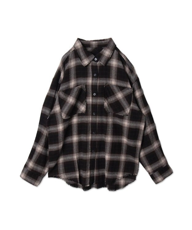 WEGO フリンジチェックBIGネルシャツ ブラウンチェック1
