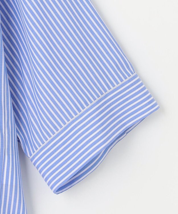 ANY SIS 【洗える】ノーカラーシャツ ブラウス ブルーストライプ