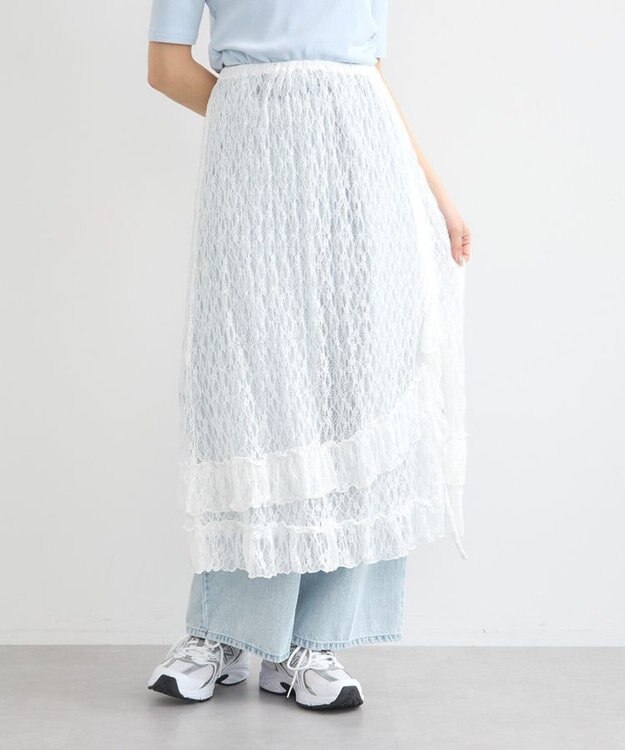 earth music&ecology ２ｗａｙレースレイヤードスカート Off White