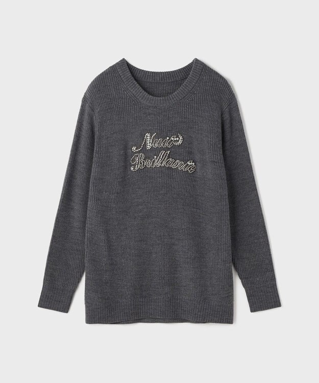 GRACE CONTINENTAL ビジューロゴニットトップ グレー