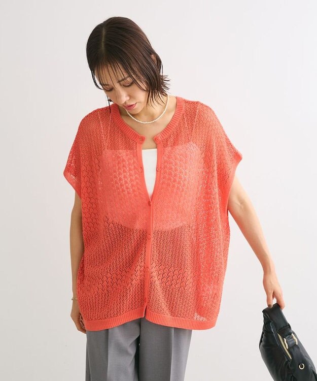 Green Parks 透かし柄ポンチョニットカーディガン Orange
