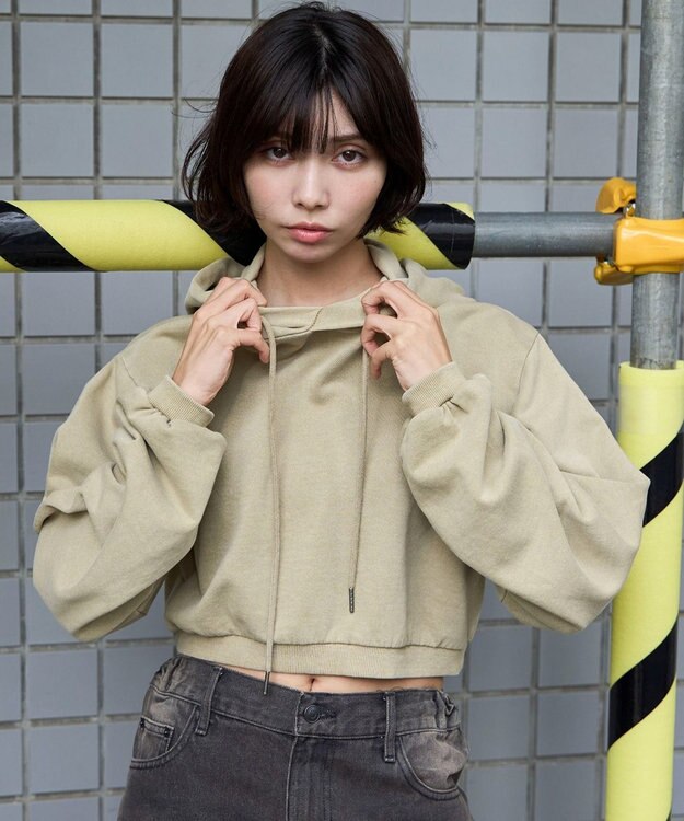 WEGO ピグメントショートグラフィックプルパーカー ベージュ