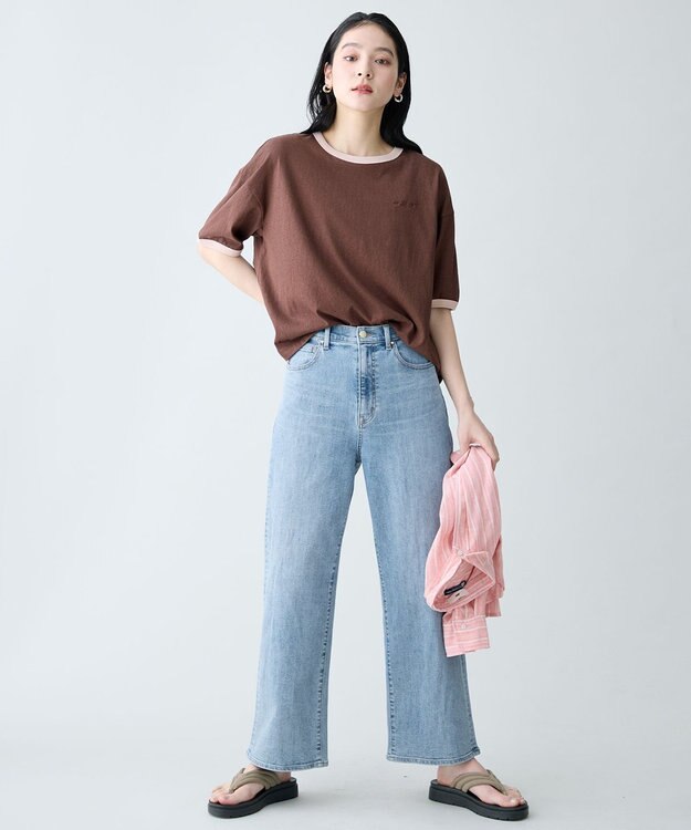 ANY リンガーTシャツ ブラウン×ピンク