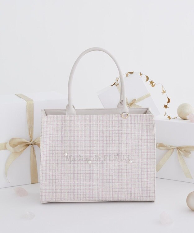 Maison de FLEUR ビジューツイードスクエアトートバッグ Light Pink