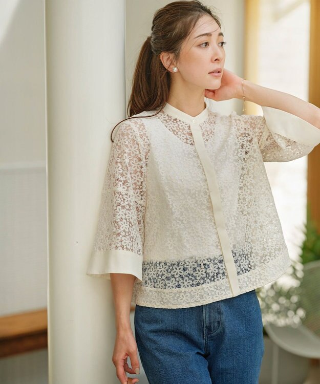 組曲 L 【WEB限定】フラワーラッセルレース ブラウス パールホワイト系