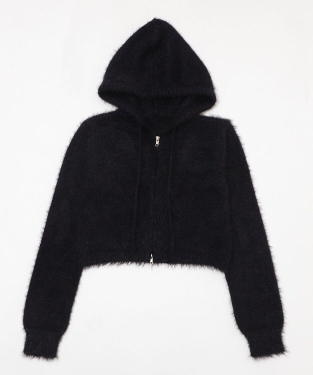 WEGO 【25秋冬新作】シャギーニットジップパーカー ブラック