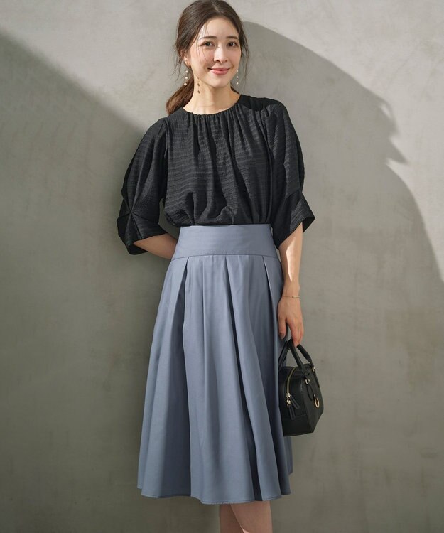 組曲 タックフレアカラースカート ブルーグレー系