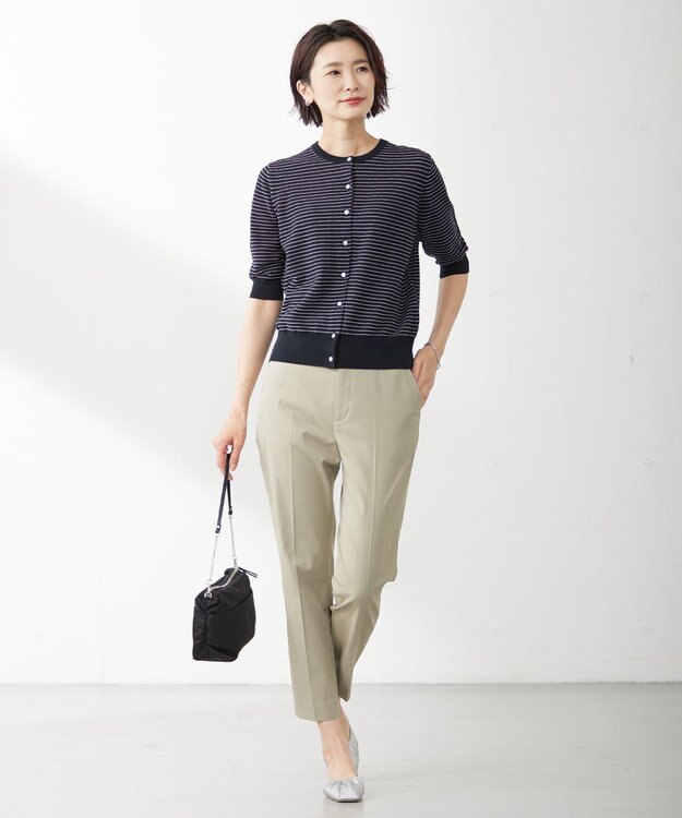 J.PRESS LADIES L 【WEB限定カラーあり・セットアップ対応・洗える・撥水・防汚】コットンFITTYシャーク テーパード パンツ ライトグリーン系
