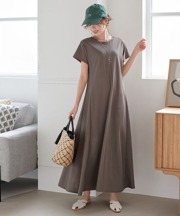 Tiaclasse 【接触冷感・洗える】イージーカットソーロングワンピース ブラウン