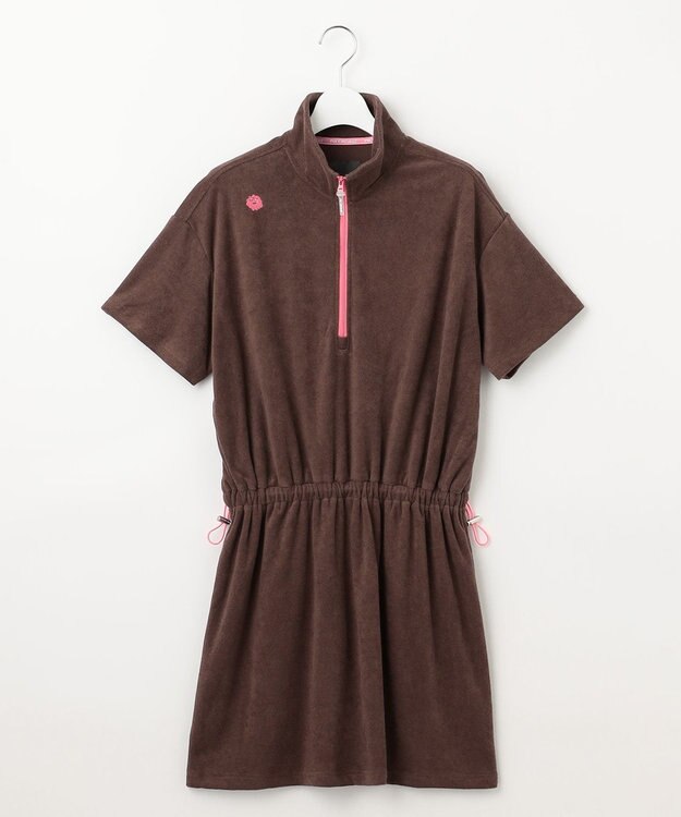 PW CIRCULUS GOLF 【WOMEN】パイル ハーフジップ モックネック ワンピース ゴルフウェア レディース ダークブラウン系