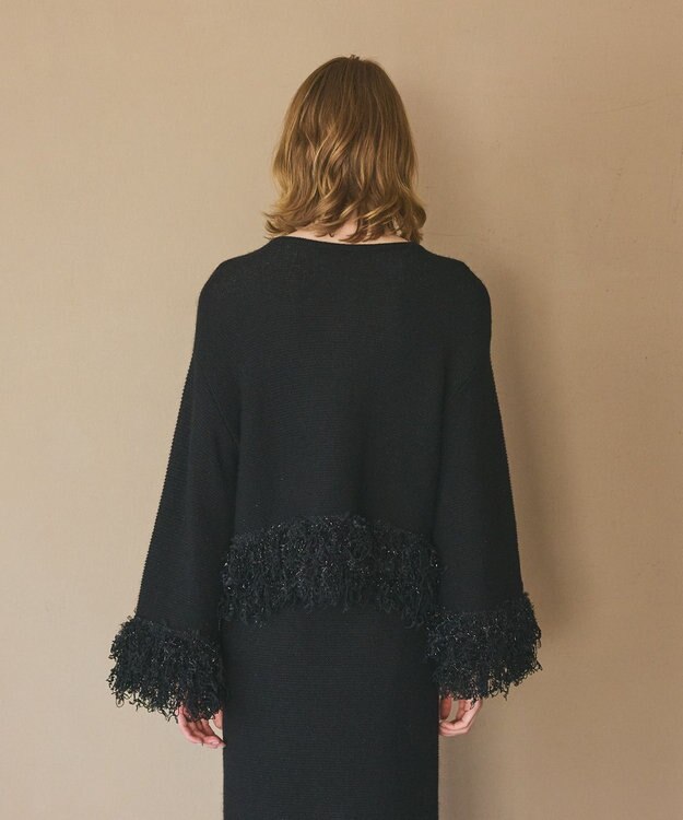 GRACE CONTINENTAL ラメフェザーフリンジカーディガン ブラック