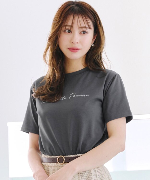 Tiaclasse 【洗える】シンプルロゴプリントTシャツ チャコールグレー(筆記体ロゴ）