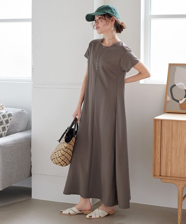 Tiaclasse 【接触冷感・洗える】イージーカットソーロングワンピース ブラウン