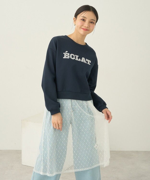 earth music&ecology ＳＥＴ２点レースロゴプルオーバー＋チュールワンピ Navy