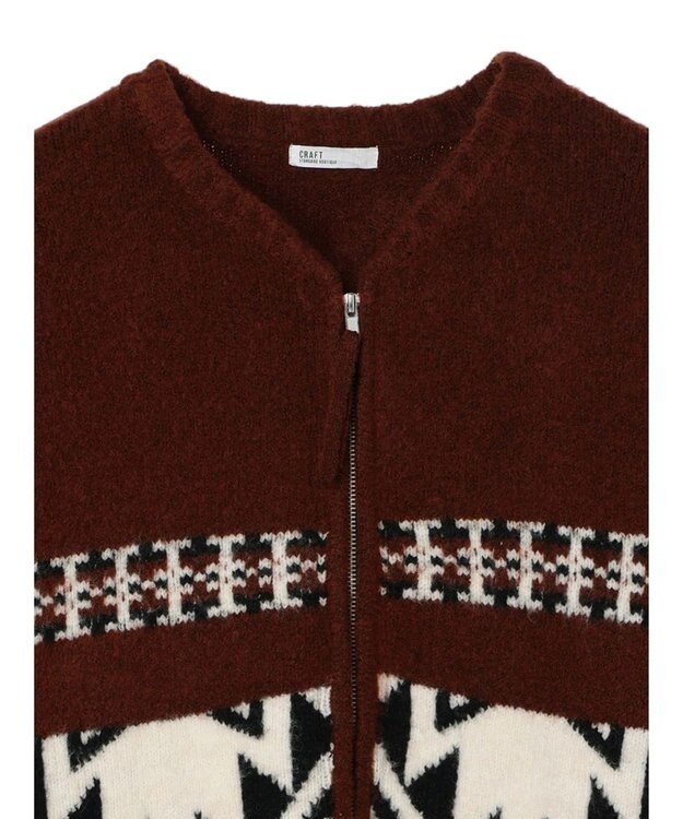 CRAFT STANDARD BOUTIQUE オルテガ柄ニットＺＩＰブルゾン Brown