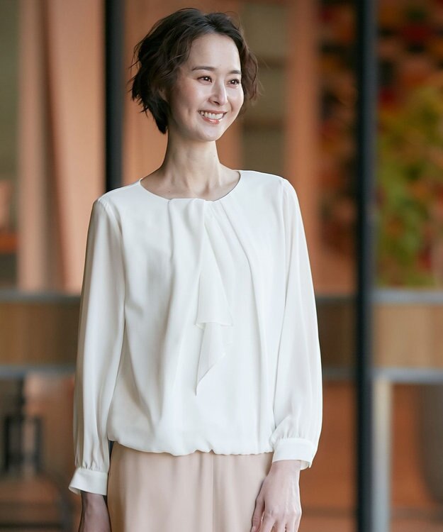 自由区 【XSサイズ～/洗える】ロイヤルシフォン デザインブラウス アイボリー系