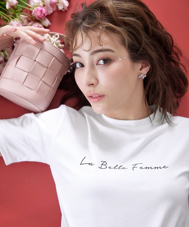 Tiaclasse 【洗える】シンプルロゴプリントTシャツ オフホワイト(筆記体ロゴ）