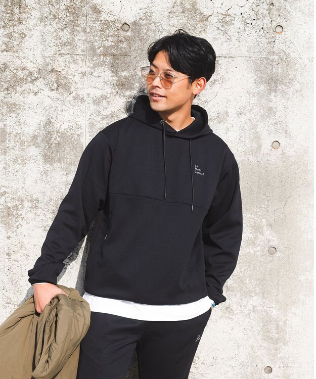 SHARE PARK MENS 【UVカット・吸水速乾・ストレッチ・軽量・アンチピリング 】ダンボールフードパーカー（L・XLサイズ） ブラック系