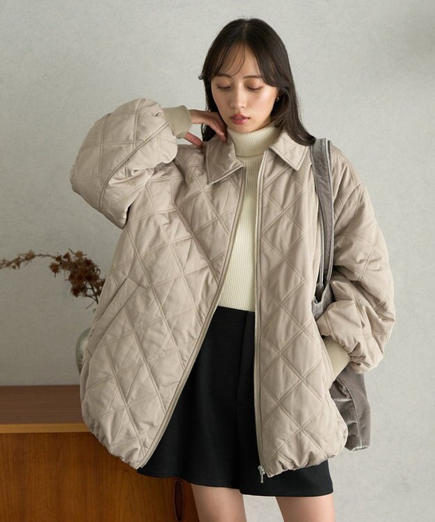 earth music&ecology ダブルステッチキルティングコート Beige