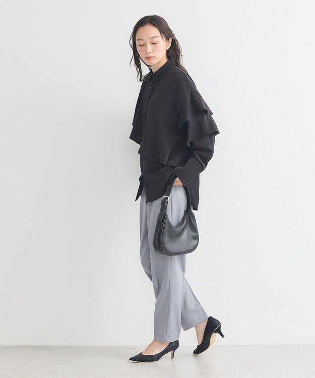 earth music&ecology アシメラッフルシャツ Black