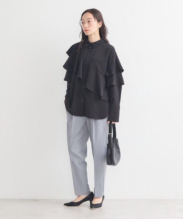 earth music&ecology アシメラッフルシャツ Black