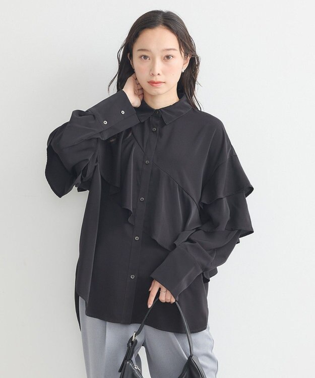 earth music&ecology アシメラッフルシャツ Black