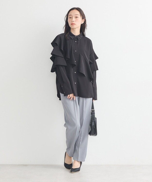 earth music&ecology アシメラッフルシャツ Black